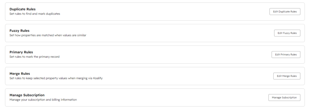 Einstellungen von Koalify